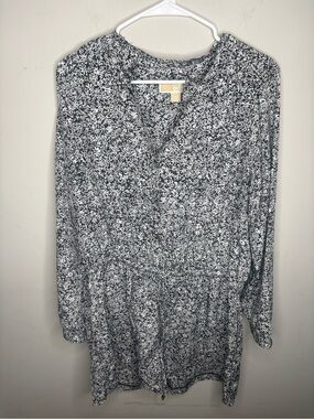 Michael Kors Black & White Floral-Print V-Neck Tunic Nwt New Size XL